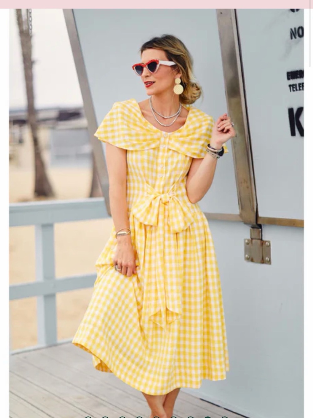 Buru Yellow Gingham Midi Dress with Front Tie